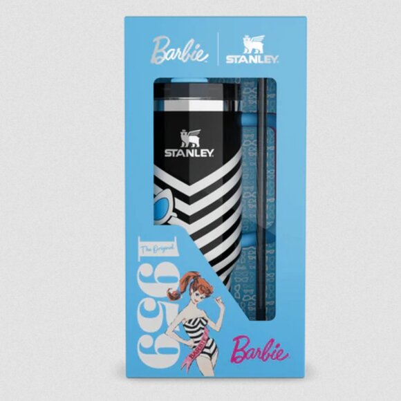 Stanley X Barbie 1959 Original 40oz Quencher Chevron Print NWT - Picture 1 of 3